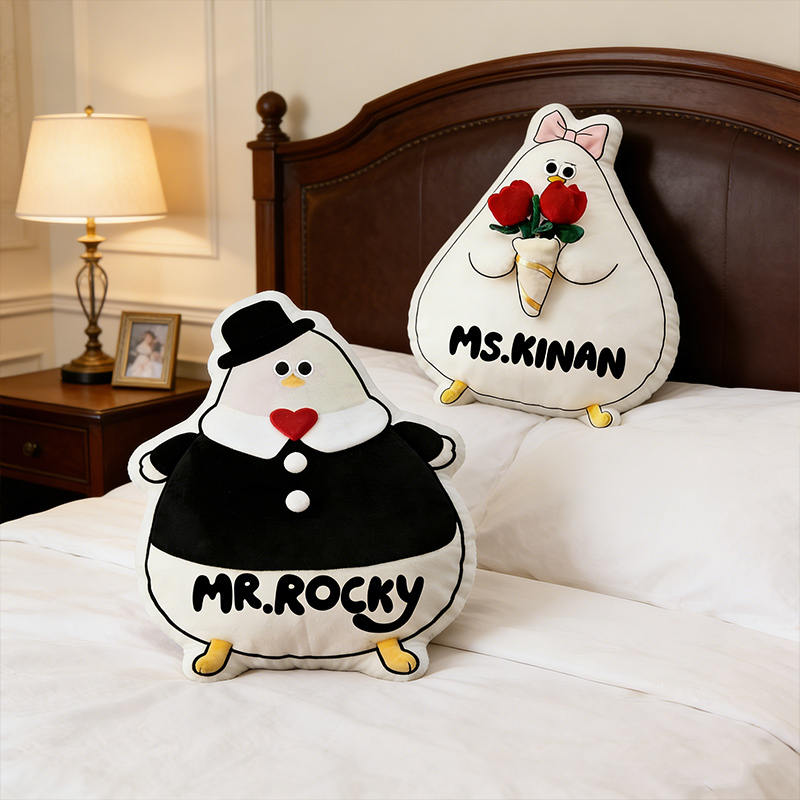Personalized Cartoon Seagull Couple Throw Pillow Mr. Seagull & Miss Tulip Plush Home Decor Gift for Couples
