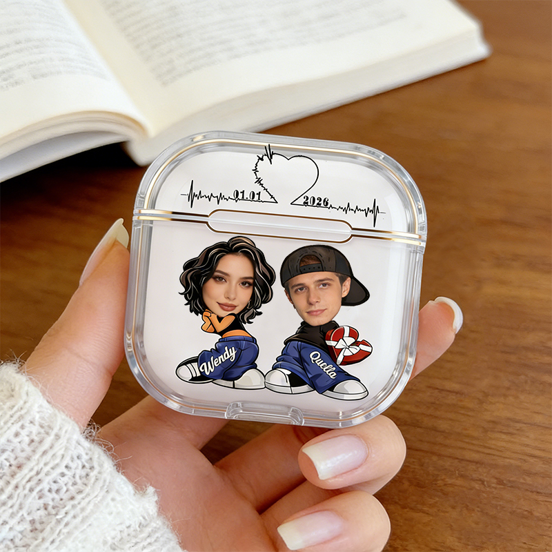 Personalized Cool Couple Earbuds Case Shockproof Engraved Design Gift for Couples