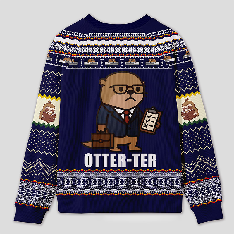 Personalized Otter Auditor Humor Ugly Sweater Office Holiday Party Gift for Accounting Pros