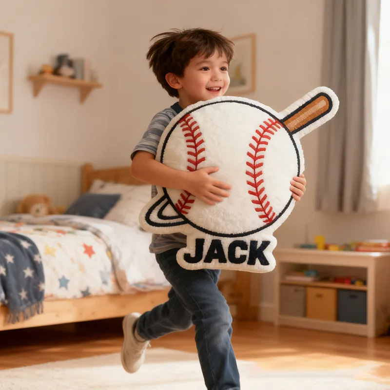 Personalized Baseball Pillow with Custom Name and Bat Design  for Kids and Baseball Fans