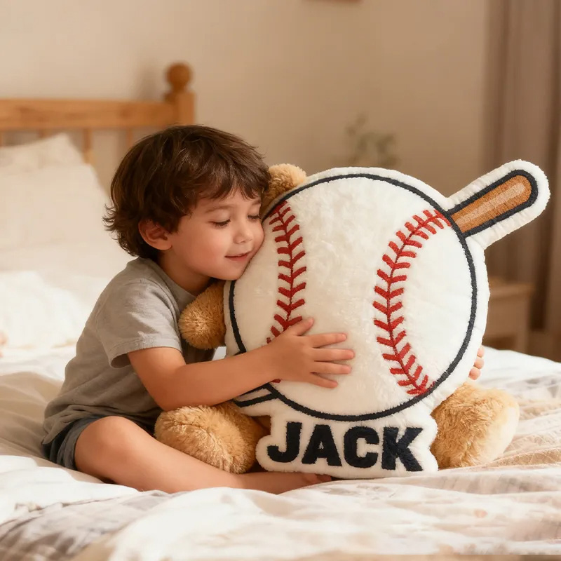 Personalized Baseball Pillow with Custom Name and Bat Design  for Kids and Baseball Fans