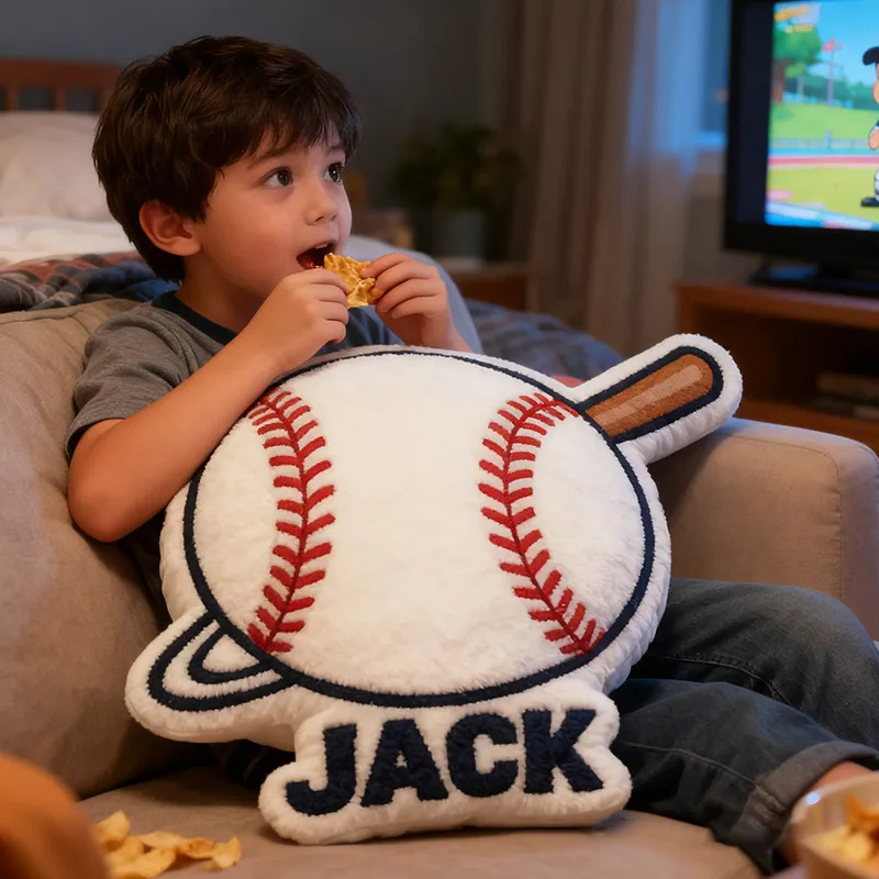 Personalized Baseball Pillow with Custom Name and Bat Design  for Kids and Baseball Fans