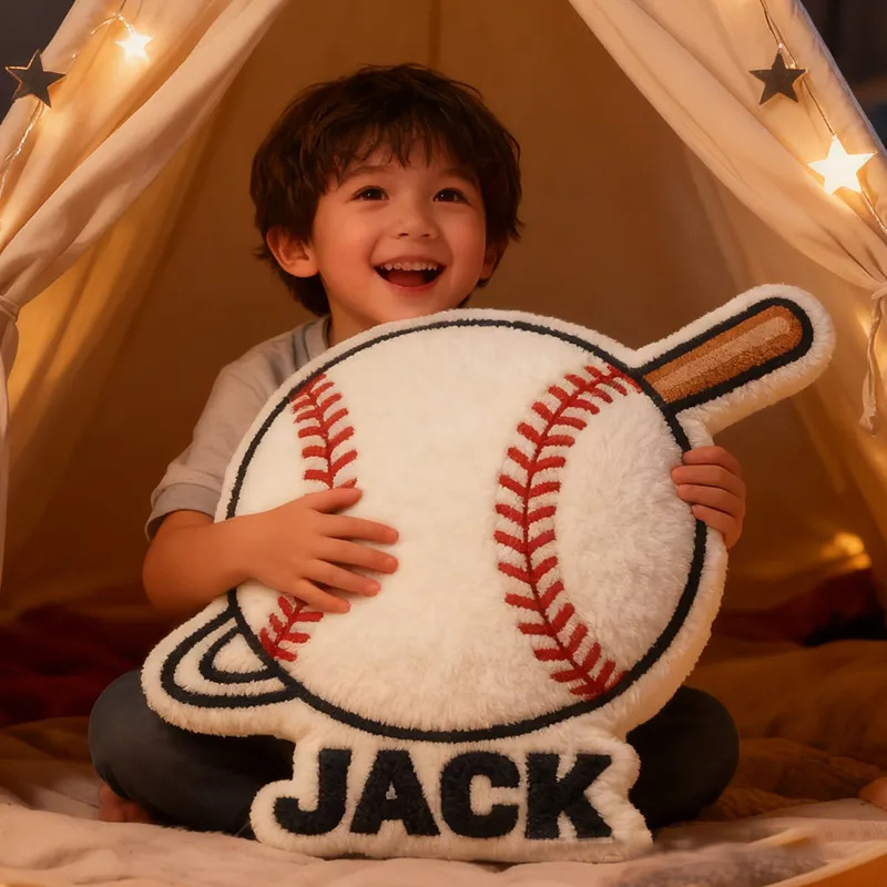 Personalized Baseball Pillow with Custom Name and Bat Design  for Kids and Baseball Fans
