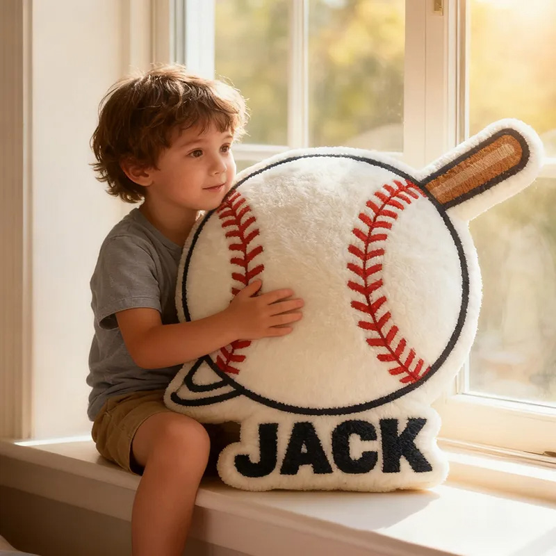 Personalized Baseball Pillow with Custom Name and Bat Design  for Kids and Baseball Fans