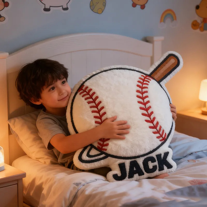 Personalized Baseball Pillow with Custom Name and Bat Design  for Kids and Baseball Fans