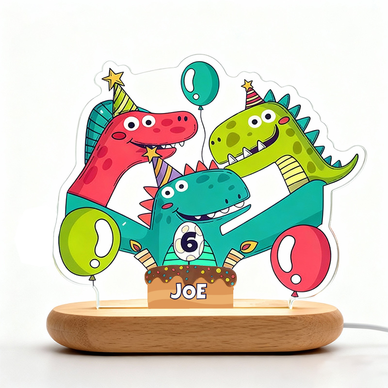 Personalized Cartoon Party Dinosaur Night Light Custom Name and Age Number Birthday Special Occasion Gift for Kids