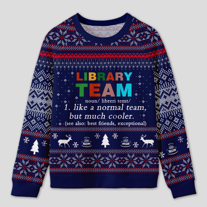 Personalized Library Team Themed Ugly Sweater Festive Gift for Book Loves