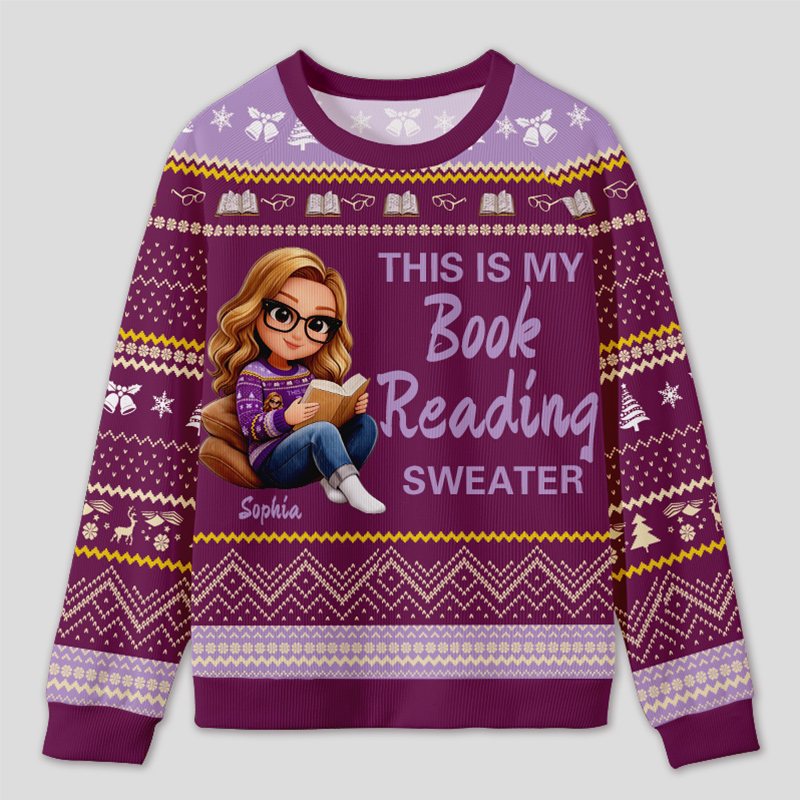 Personalized Bookworm Exclusive Reading Time Ugly Sweater Holiday Gift for Book Lovers