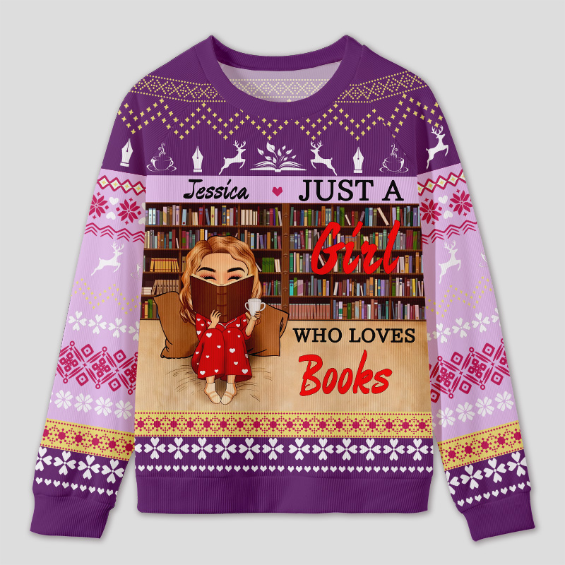 Personalized Reading Enjoyment Bookworm Ugly Sweater Festive Gift for Book Lovers