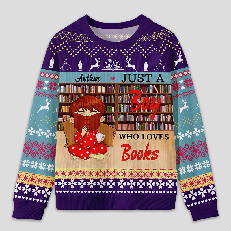 Personalized Reading Enjoyment Bookworm Ugly Sweater Festive Gift for Book Lovers
