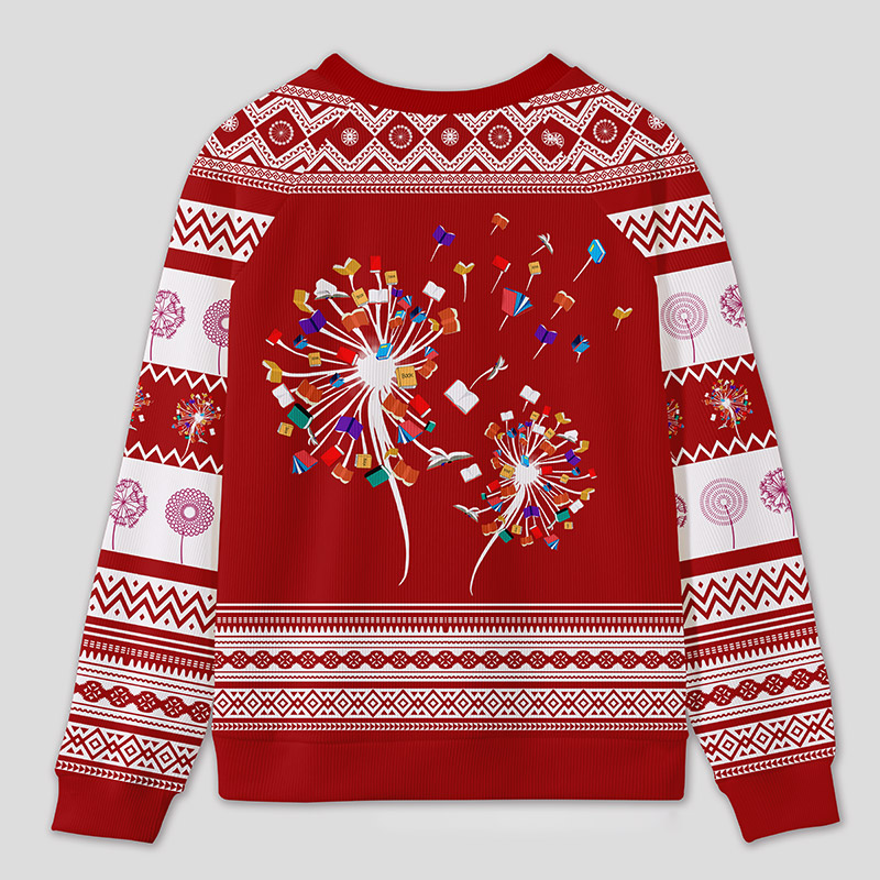 Personalized Rainbow Book Reimagined Dandelion Ugly Sweater Office Holiday Party Gift for Reading Enthusiasts