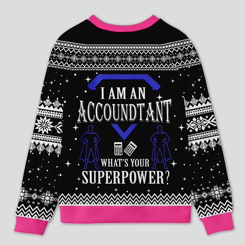 Personalized Super Accountant Humor Ugly Sweater Office Holiday Party Gift for Finance Pros