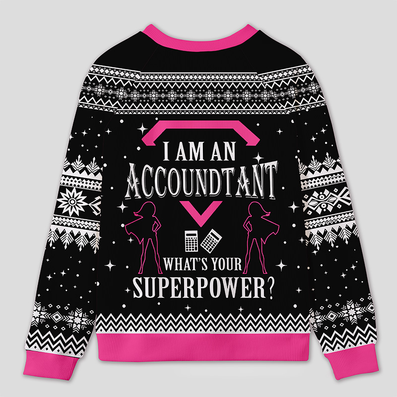 Personalized Super Accountant Humor Ugly Sweater Office Holiday Party Gift for Finance Pros