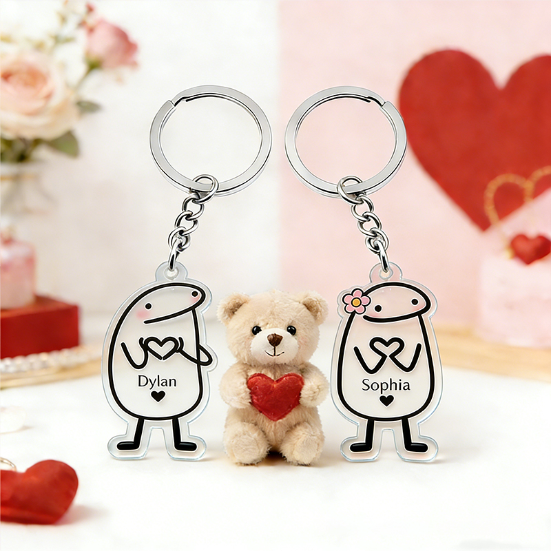 Personalized Heart Fluttering Moment Cartoon Keychain Engraved Keychain Whimsical Gift for Couples