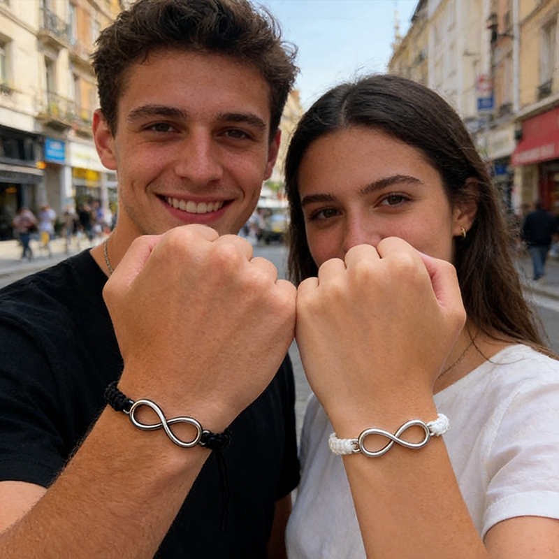 Personalized Infinity Couple Bracelet Braided Cord Symbolic Gift for Partners