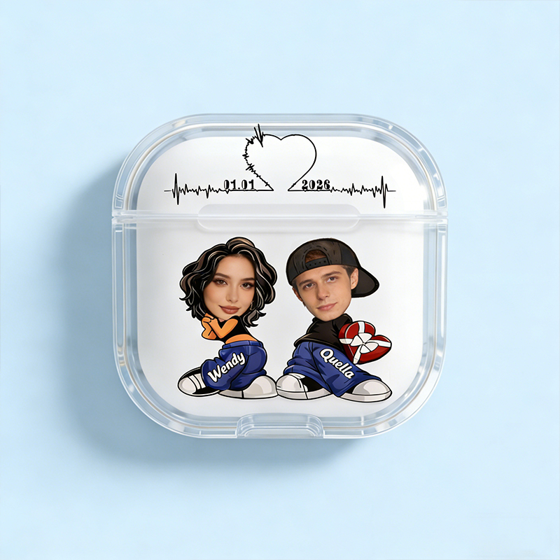 Personalized Cool Couple Earbuds Case Shockproof Engraved Design Gift for Couples