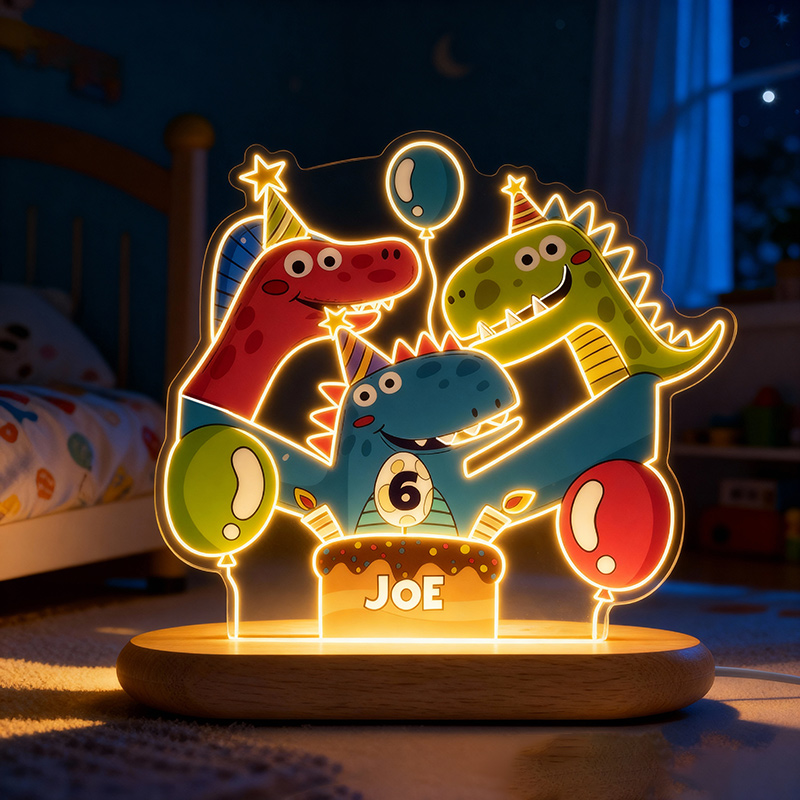 Personalized Cartoon Party Dinosaur Night Light Custom Name and Age Number Birthday Special Occasion Gift for Kids