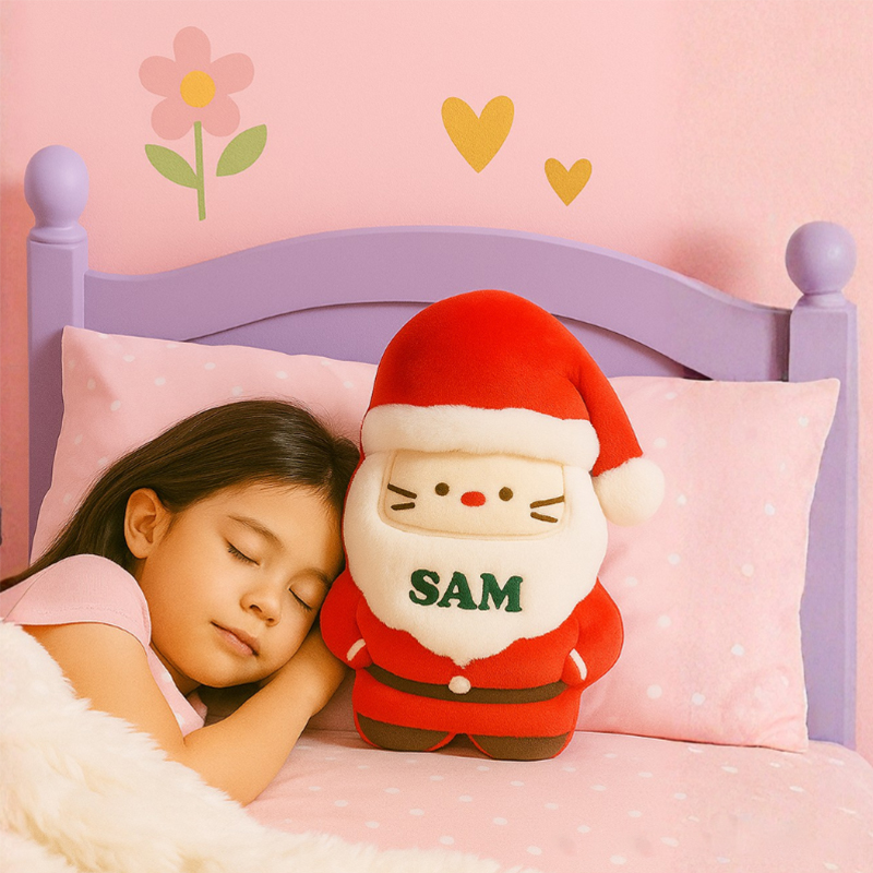 Personalized Santa Throw Pillow Custom Name Pillow for Christmas Soft Stuffed Pillow Holiday Toy for Kids Christmas Family Gift Bedroom Decor