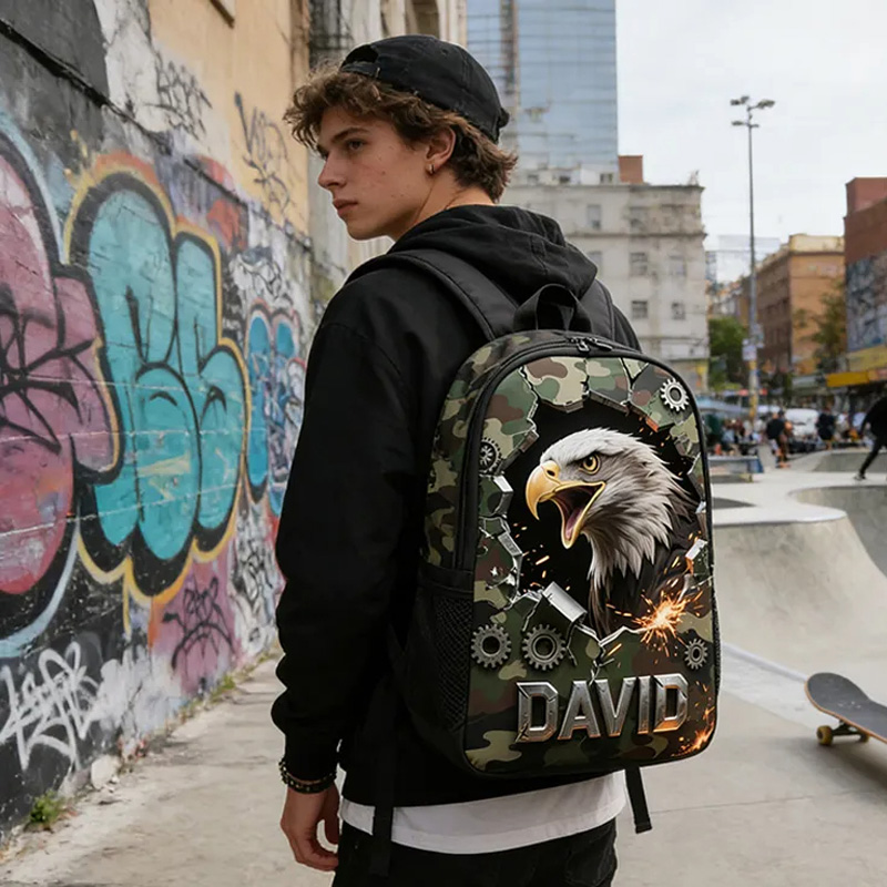 Personalized Mascot Backpack with Custom Name and Camo Design for Football and Outdoor Enthusiasts