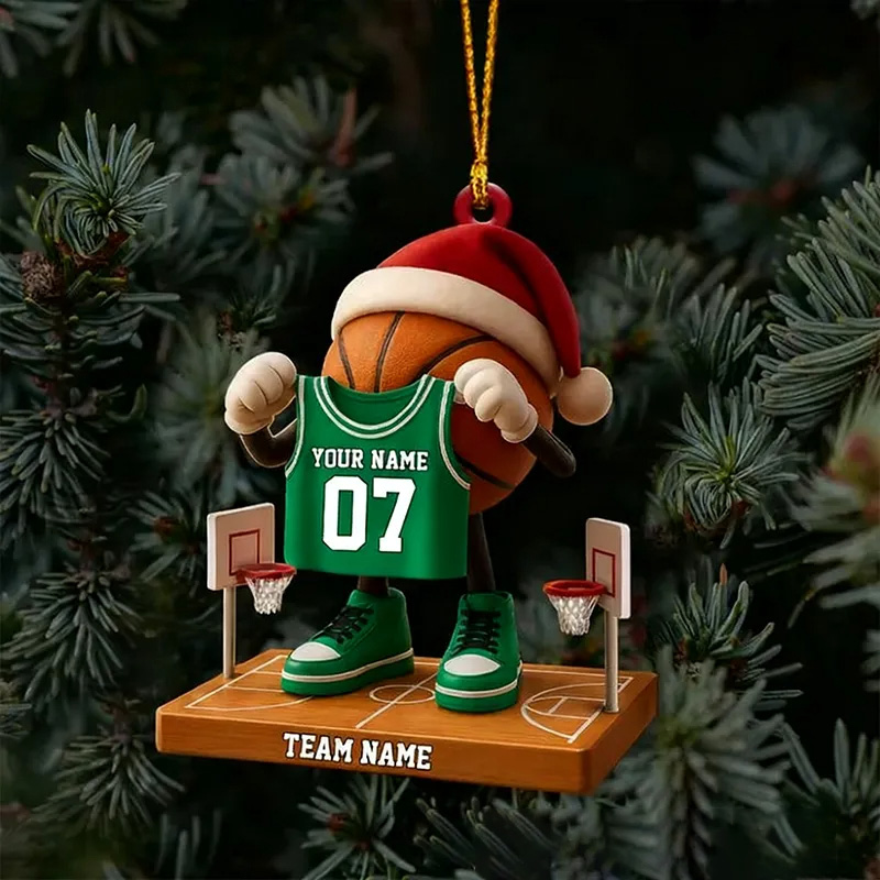Personalized 2D Basketball Player Christmas Ornament with Custom Jersey Name, Number, and Color
