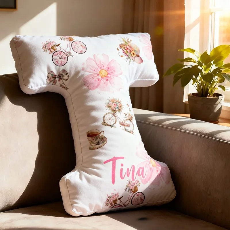 Personalized Floral Cycling Letter Pillow Graphic 3D Print Funny Letter Pillow Name Pillow Comfortable Travel Cushion for Riders Riding Lovers