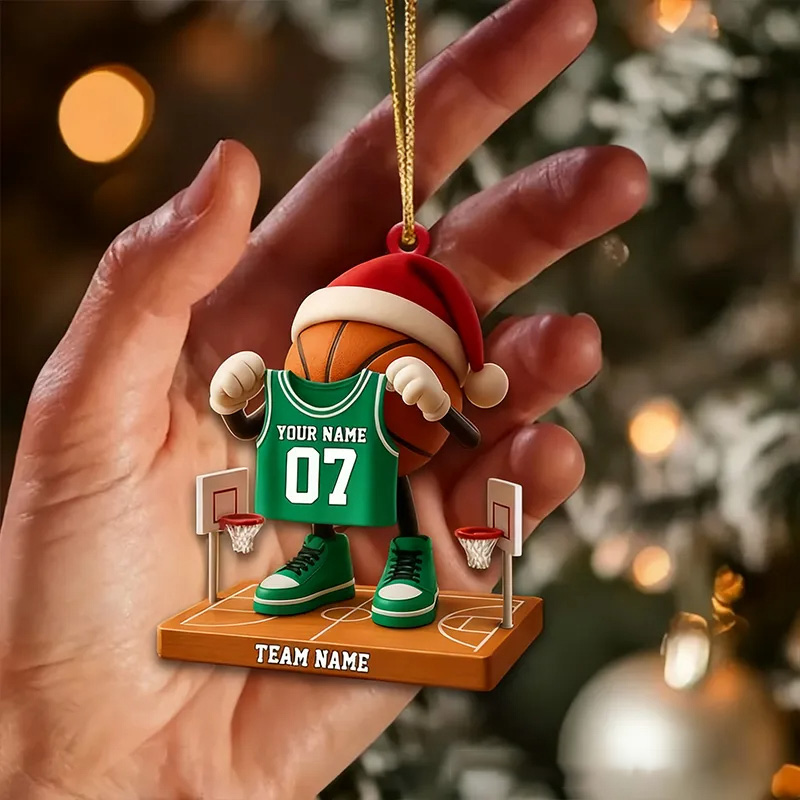 Personalized 2D Basketball Player Christmas Ornament with Custom Jersey Name, Number, and Color