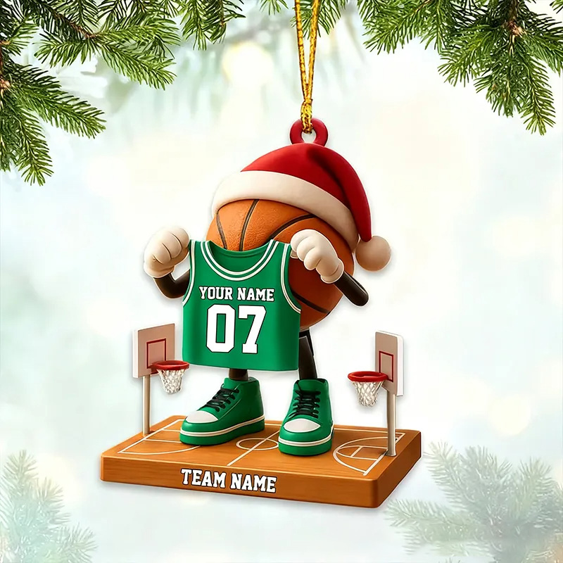 Personalized 2D Basketball Player Christmas Ornament with Custom Jersey Name, Number, and Color