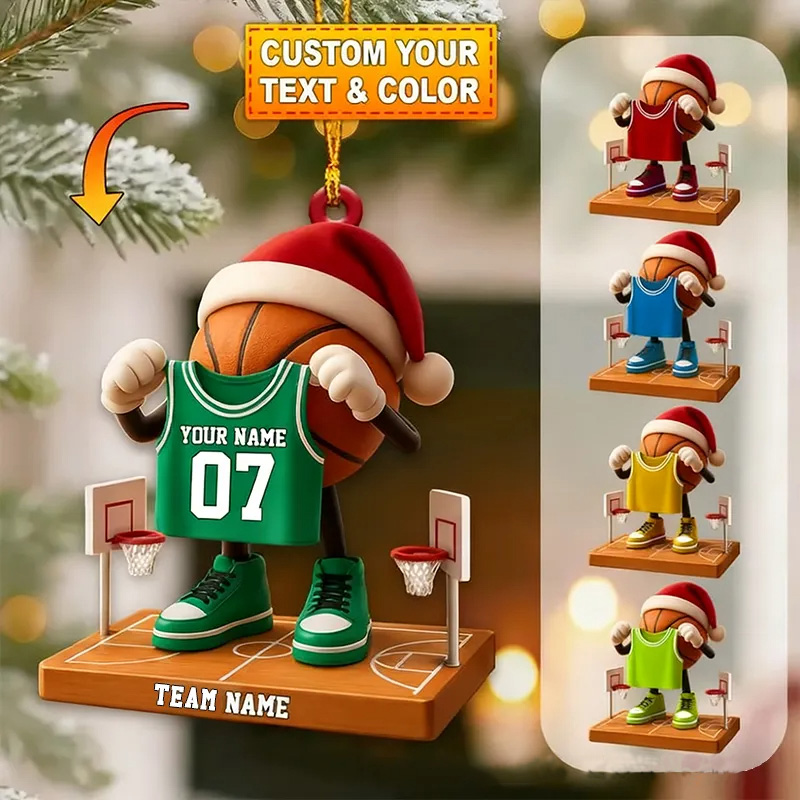 Personalized 2D Basketball Player Christmas Ornament with Custom Jersey Name, Number, and Color