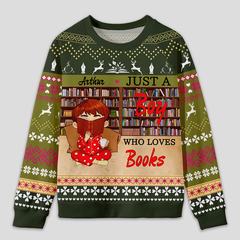Personalized Reading Enjoyment Bookworm Ugly Sweater Festive Gift for Book Lovers