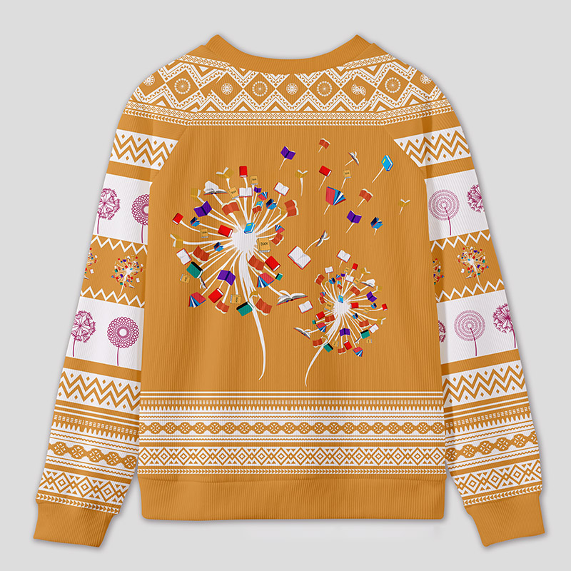 Personalized Rainbow Book Reimagined Dandelion Ugly Sweater Office Holiday Party Gift for Reading Enthusiasts