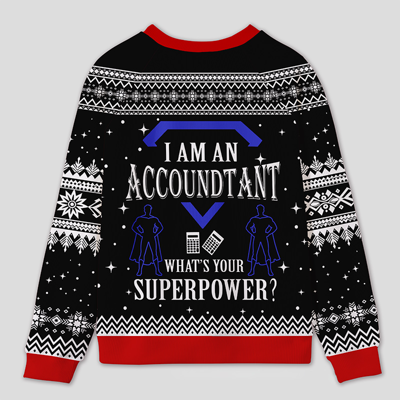 Personalized Super Accountant Humor Ugly Sweater Office Holiday Party Gift for Finance Pros