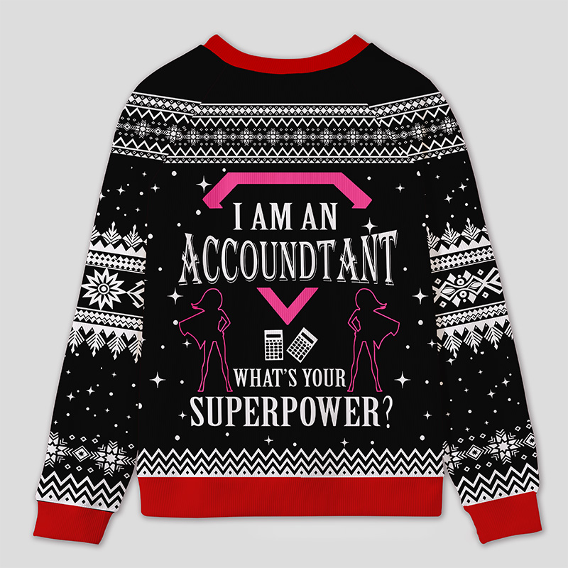 Personalized Super Accountant Humor Ugly Sweater Office Holiday Party Gift for Finance Pros