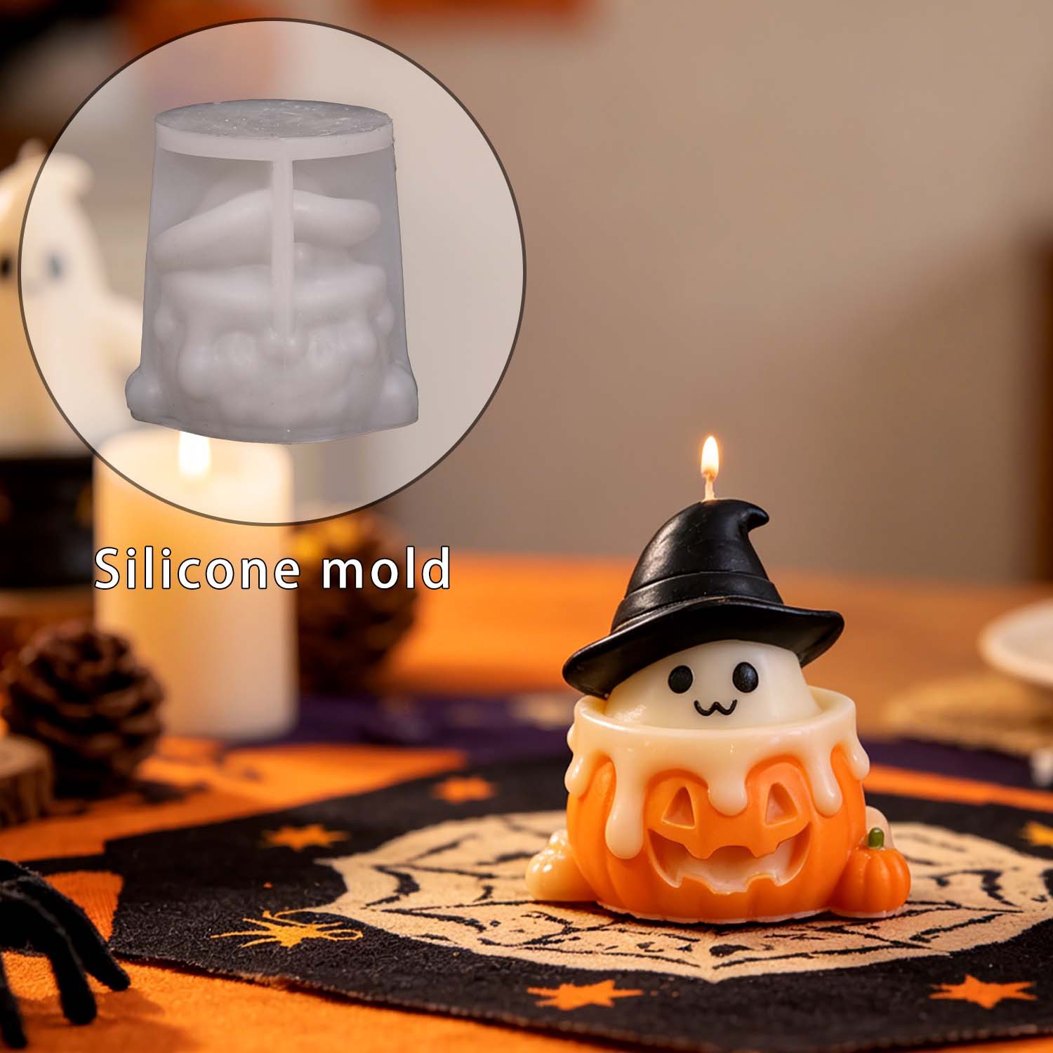 Pumpkin Cup Ghost Scented Candle Mold Cute Halloween Ghost Decoration Silicone Mold