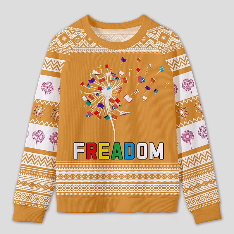 Personalized Rainbow Book Reimagined Dandelion Ugly Sweater Office Holiday Party Gift for Reading Enthusiasts