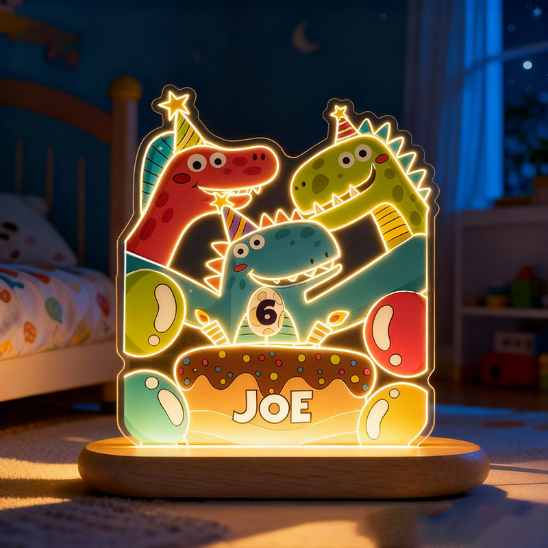 Personalized Cartoon Party Dinosaur Night Light Custom Name and Age Number Birthday Special Occasion Gift for Kids