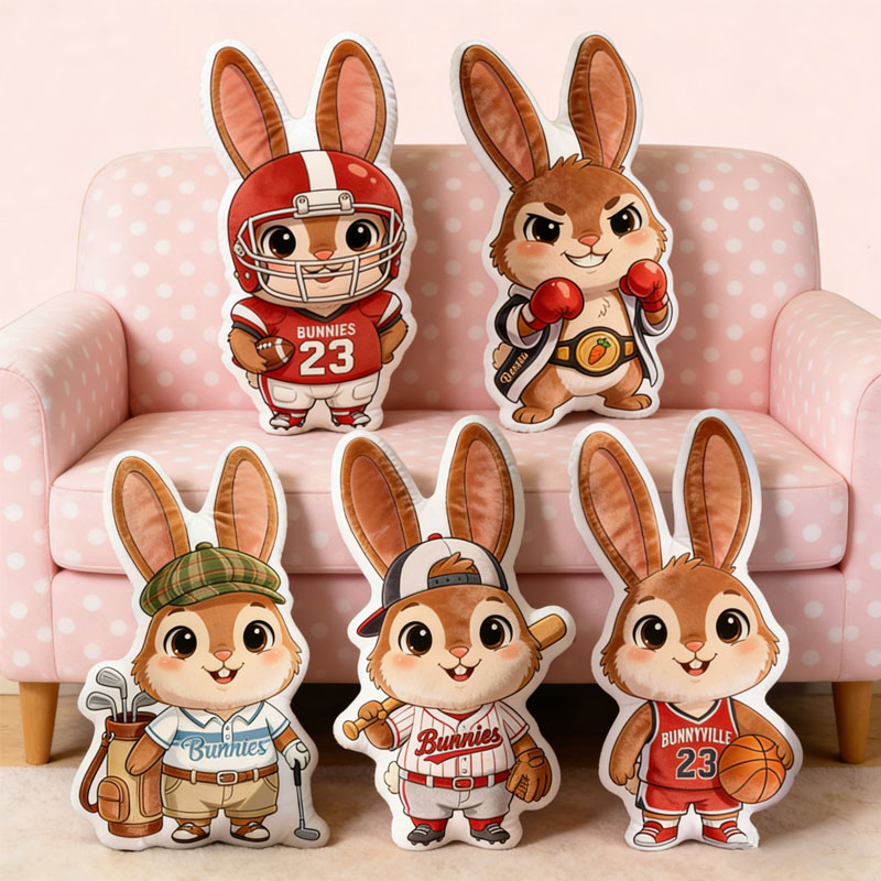 Personalized Bunny Pillow Easter Bunny Sports Bunny with Custom Name Design