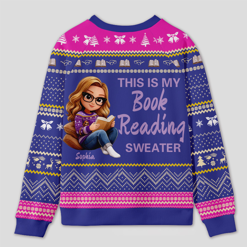 Personalized Bookworm Exclusive Reading Time Ugly Sweater Holiday Gift for Book Lovers