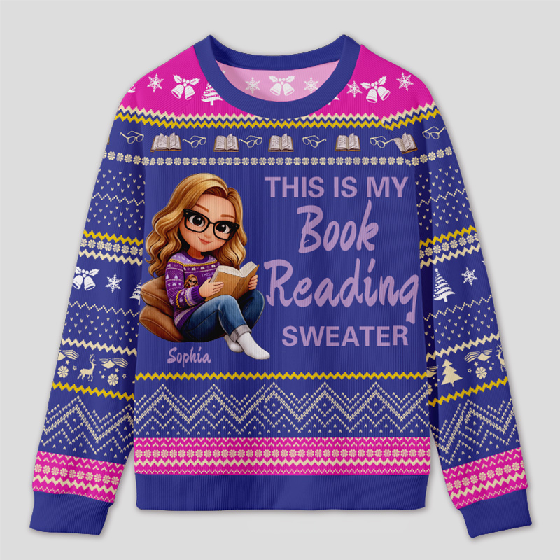 Personalized Bookworm Exclusive Reading Time Ugly Sweater Holiday Gift for Book Lovers