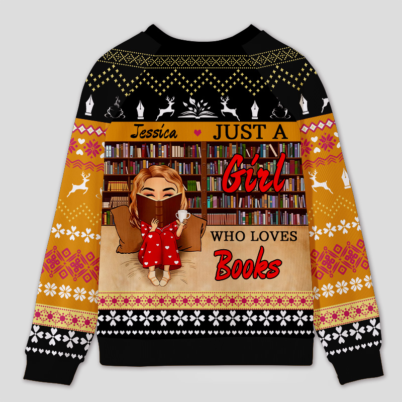 Personalized Reading Enjoyment Bookworm Ugly Sweater Festive Gift for Book Lovers