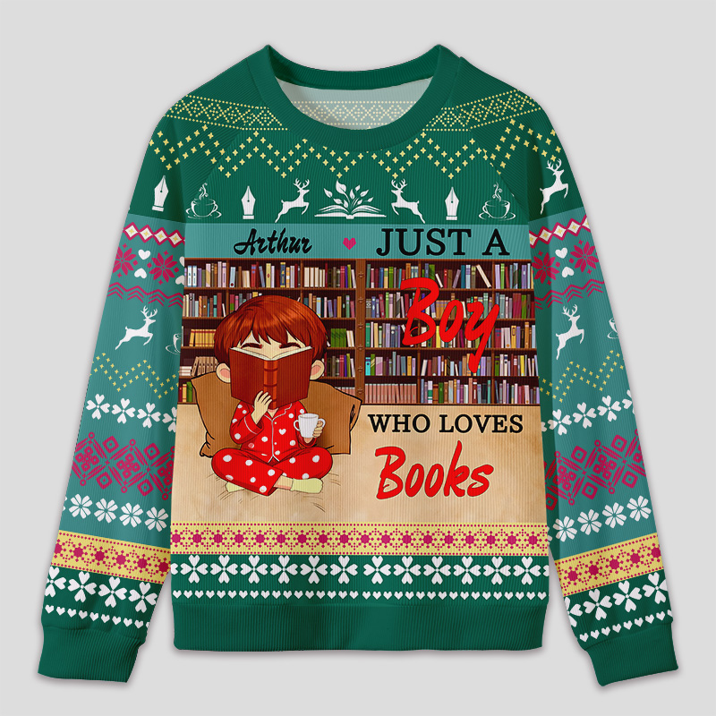 Personalized Reading Enjoyment Bookworm Ugly Sweater Festive Gift for Book Lovers