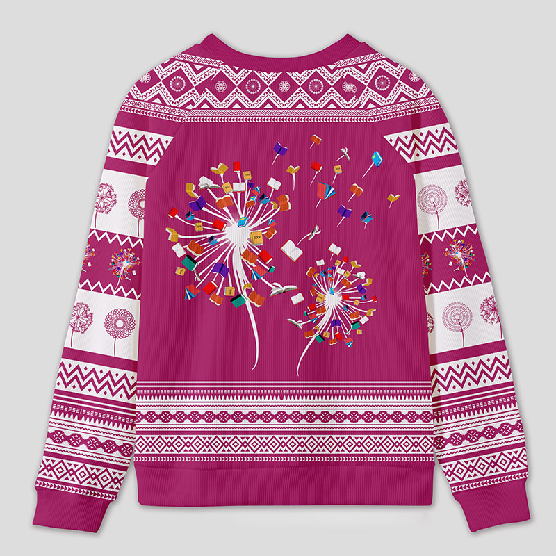 Personalized Rainbow Book Reimagined Dandelion Ugly Sweater Office Holiday Party Gift for Reading Enthusiasts