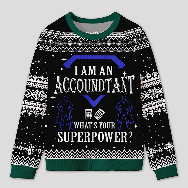 Personalized Super Accountant Humor Ugly Sweater Office Holiday Party Gift for Finance Pros