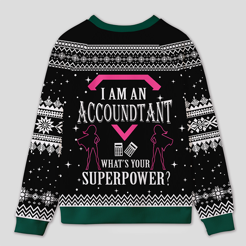 Personalized Super Accountant Humor Ugly Sweater Office Holiday Party Gift for Finance Pros