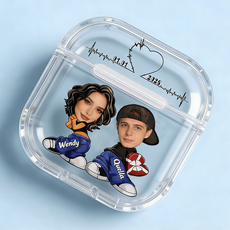 Personalized Cool Couple Earbuds Case Shockproof Engraved Design Gift for Couples