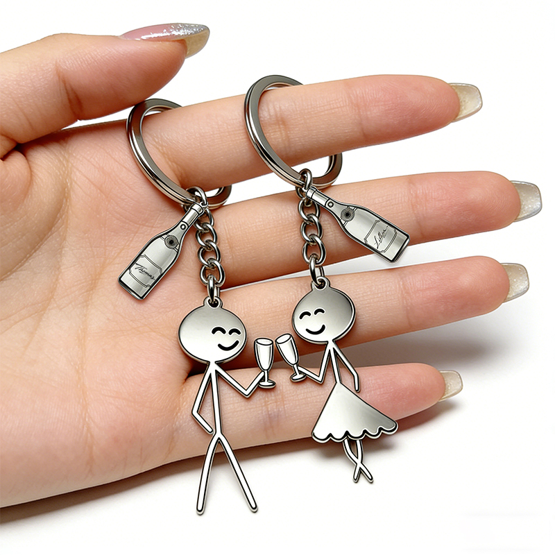 Personalized Minimalist Stick Figure Couple Keychain Engraved Keychain Symbolic Toast Gift for Partners