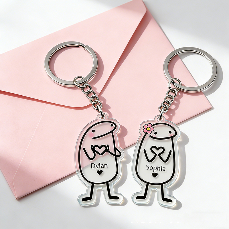 Personalized Heart Fluttering Moment Cartoon Keychain Engraved Keychain Whimsical Gift for Couples