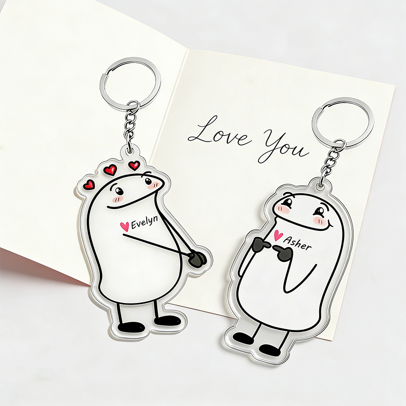 Personalized Sweet Confession Cartoon Keychain Engraved Keychain Playful Gift for Couples Romantic Holiday Gift