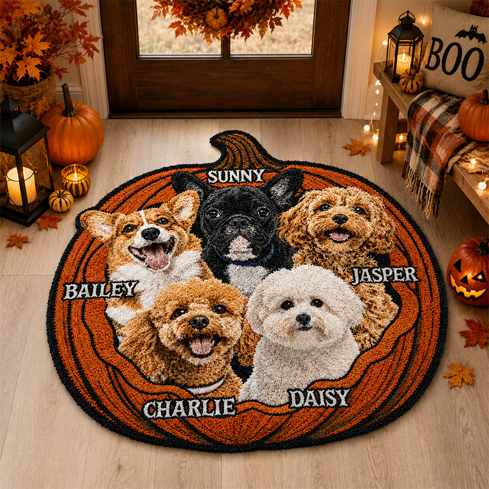 Personalized Shape Faux Cashmere Rug Custom Dog Cat Photo Halloween Pumpkin 