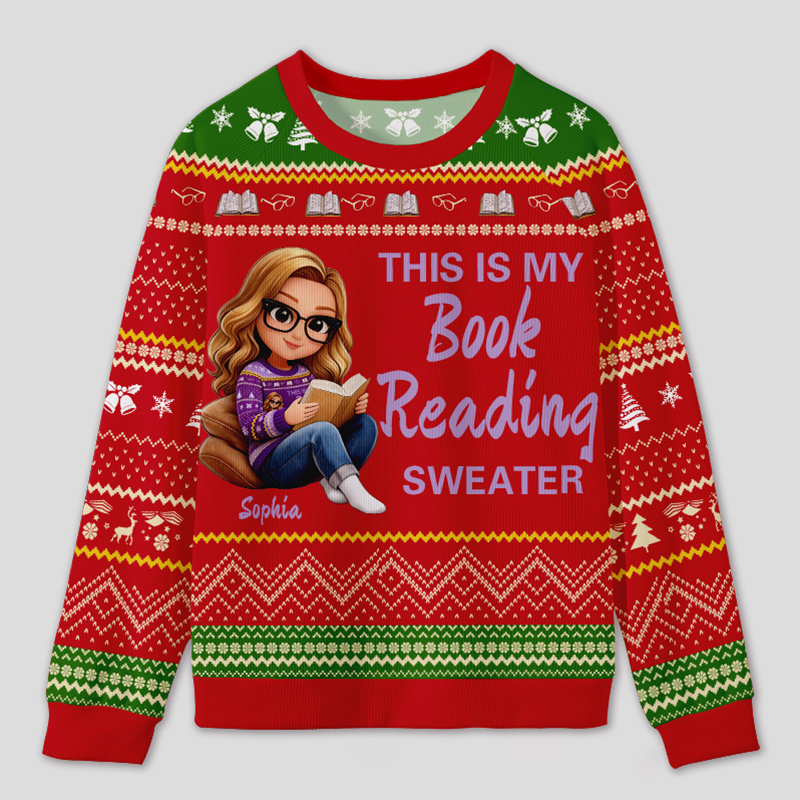 Personalized Bookworm Exclusive Reading Time Ugly Sweater Holiday Gift for Book Lovers