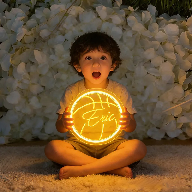 Personalized Neon Sign with Basketball Shape and Customizable Name for Basketball Fans